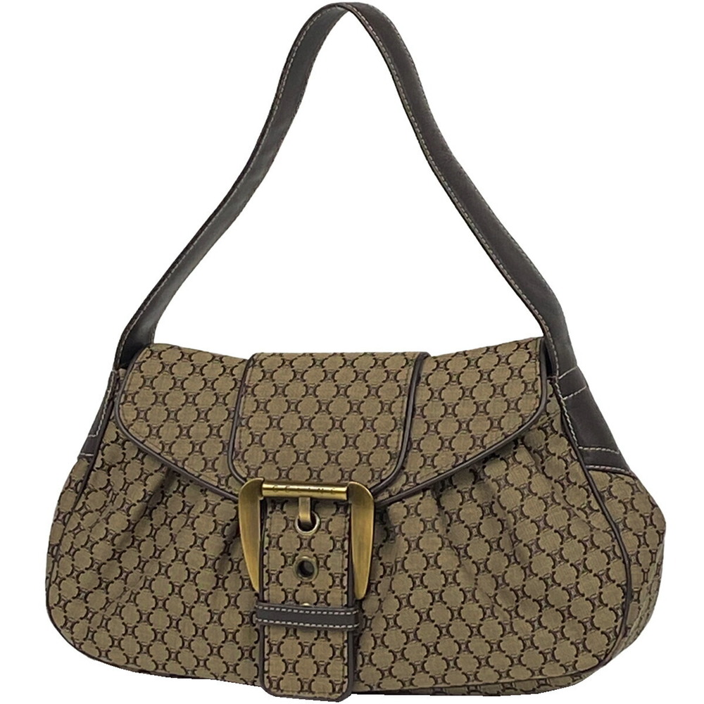 Celine Macadam shoulder bag logo handbag canvas beige